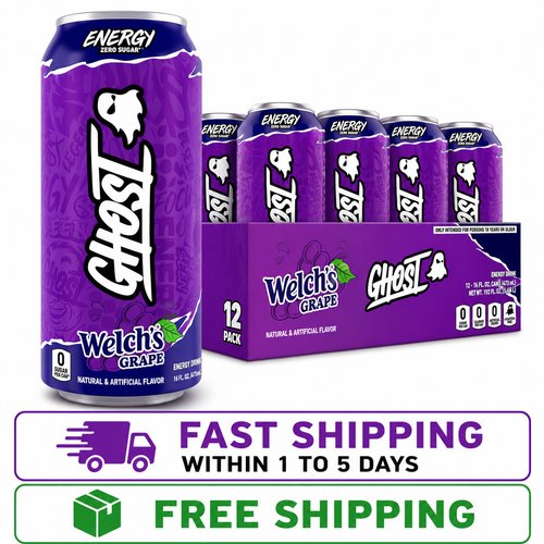 GHOST Energy Drink Welch's Grape 200mg Caffeine, 12-Pack 16oz Cans