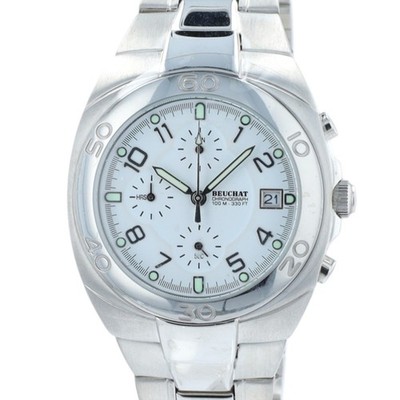 Beuchat Sky Team Chrono Mens Watch White Dial Swiss Steel Chronograph 100M Date