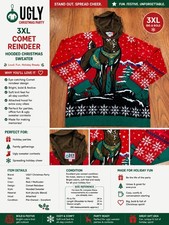 UGLY Christmas Party 3XL Comet Reindeer Christmas Sweater Red Hooded