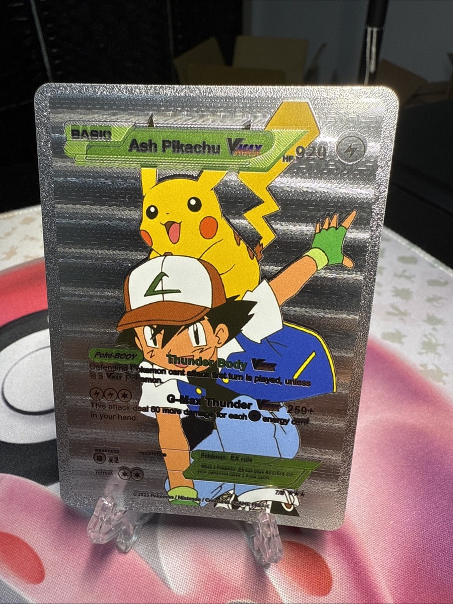 Ash pikachu Vmax Silver Foil Fan Art Card Hp920 Thunder Body