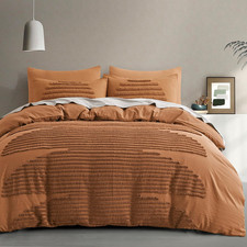 King Size Duvet Cover, 5 Pieces Pumpkin Brown Textured Duvet Cover Sets, Soft an