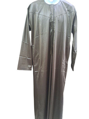 Hochwertig glänzend Emirat Herren dunkelbraun Langarm Thobe Jubba Dishdasha 58''