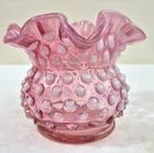Fenton Pink Hobnail Opalescent Glass Vase Ruffled Edge 3" Tall Collectible Decor