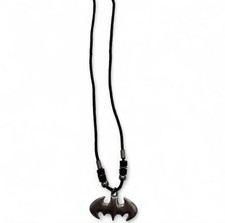 DC Batman Bat Pendant Charm Necklace Black Cord Silver Metal Gothic