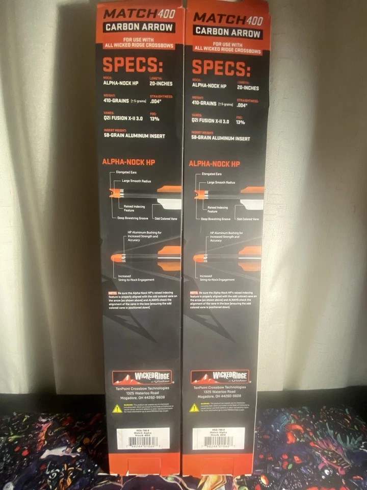 Flechas de carbono Wicked Ridge Match 400 Alpha-Nock, 20 pulgadas, ¡¡paquete de 6 X2!! (12 flechas) Foto 3 de 4