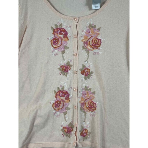 Villager by Liz Claiborne L Cardigan Embroidered Sweater Light Pink Pretty - Picture 6 of 9