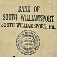 Borsa di deposito anni 50 Bank of South Williamsport membro Pennsylvania FDIC