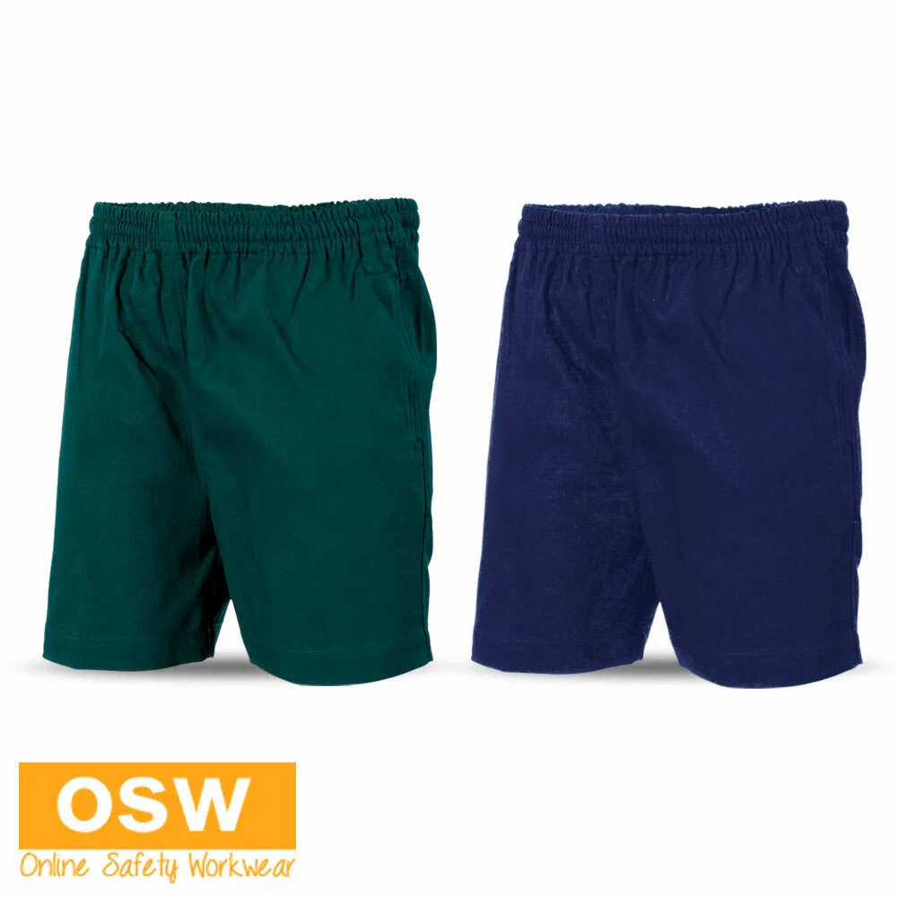 BN Mens Navy Bottle Green Cotton Drill Elastic Drawstring Work Shorts