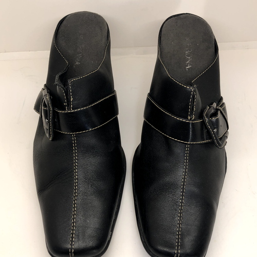 Merona Damen-Pantoletten hoher kubanischer Absatz schwarz Leder Clogs Größe 9 - Bild 4 von 7