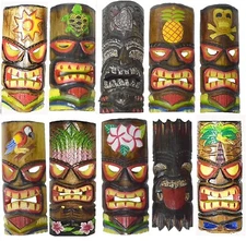 Set of 10 Polynesian Hawaiian Tiki Style Wall Masks Island Tropical Tribal Wood