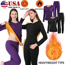 Women Heavyweight Thermal Long Johns Underwear Fleece Lined Top & Bottom 2PC Set