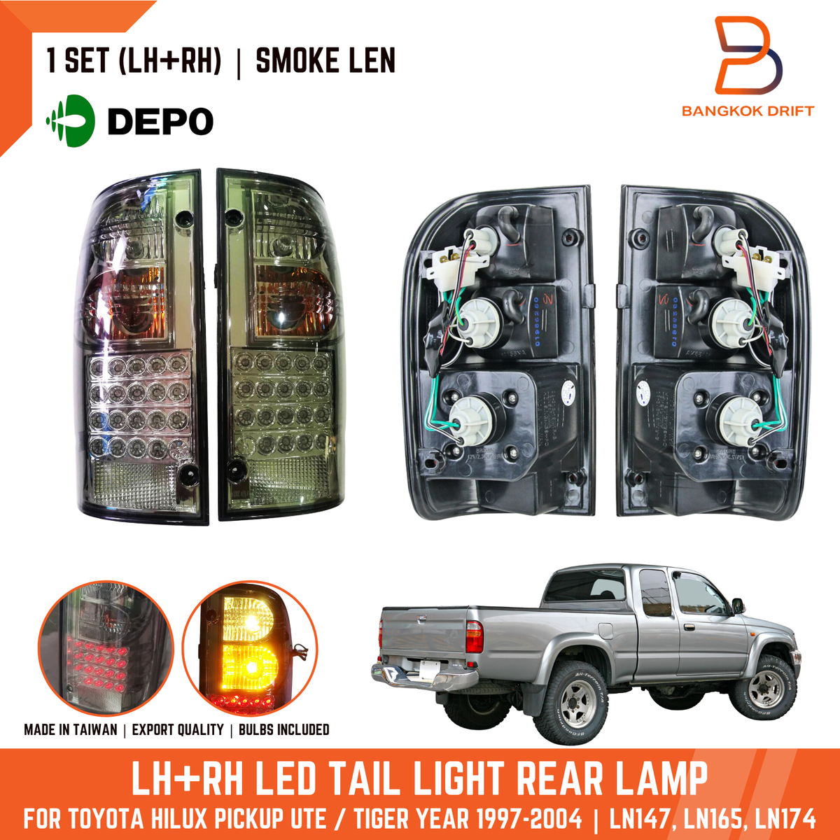 DEPO LED SMOKE TAIL LIGHT REAR LAMP For TOYOTA HILUX UTE LN147
