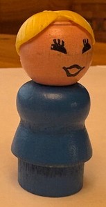 Vintage Fisher Price Little People PP Blue Body Mom Woman Blonde Ponytail
