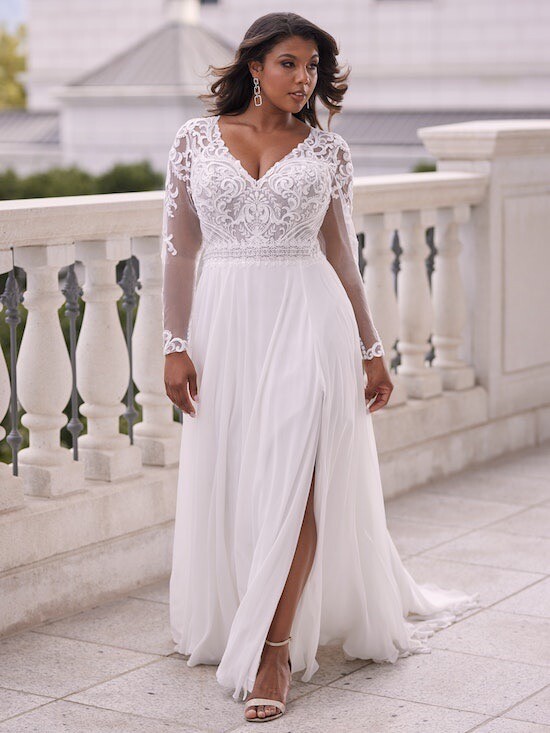 Rebecca Ingram Lorraine Dawn ivory lace Sleeve Chiffon Wedding Dress Gown  20 22 | eBay UK