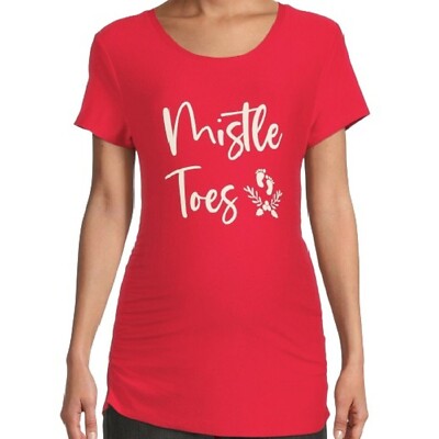 Time and Tru Maternity Shirt Womens Medium 8-10 RED Mistle Toes Ruched Sides