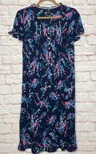 Small/Medium New Cotton Knit Navy Blue White Floral Print Nightgown Ruffles Pink