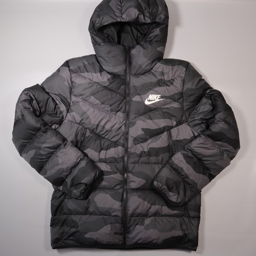 Nike Mens Large Duck Down-Fill Windrunner Camo Jacket Dark Grey Black BV4763-083