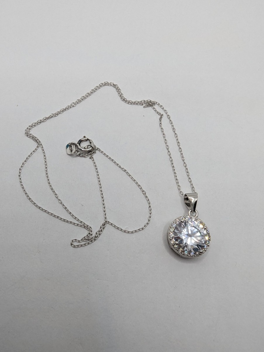 アクセサリー HAL Sterling Silver 925 Halo Cubic Zirconia Pendant w/ 18