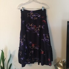 Anthropologie Maeve Flounced Whimsical Bird Blue Midi Skirt Size 2