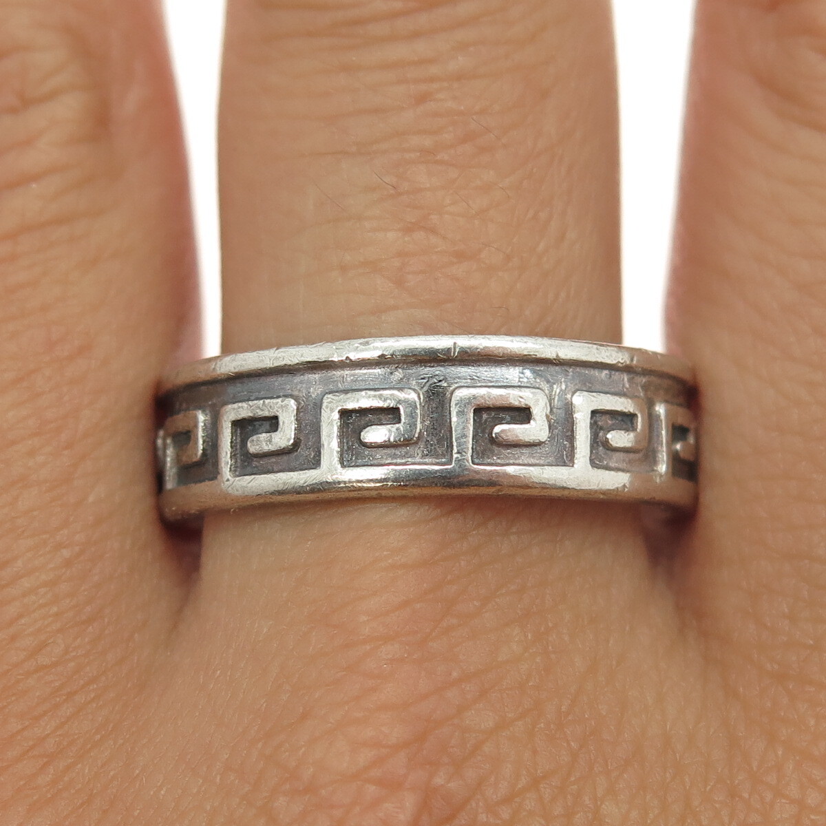 925 Sterling Silver Vintage Mexico Aztec Key Band Ring Size 13.25