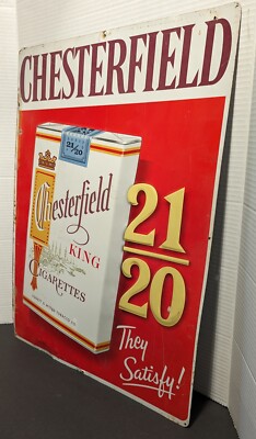 Chesterfield 20/21 King Cigarette Tin Litho Ad Sign Raised Lettering 1962
