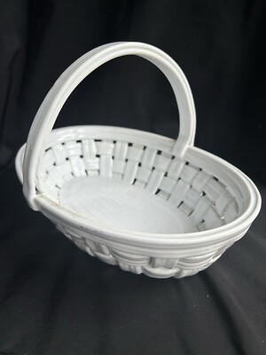 Vintage weiß Keramik Gitter Griff geflochten Erdbeere/Brot/Obst/Korb Italien