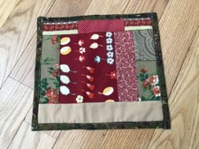 Quilted Table Topper, tan, red, pink11 x 9.5 new liner on the back