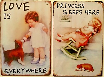 TWO 8x12 TIN SIGNS Love princess daughter puppy ice cream cone rocking chair 551