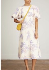 Zimmermann Pearl Palm Toile Print Linen Day Midi Dress Size AU 2/US 4/6