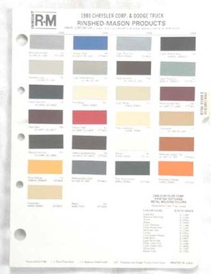 1980 CHRYSLER AND DODGE TRUCK R-M COLOR PAINT CHIP CHART  MOPAR