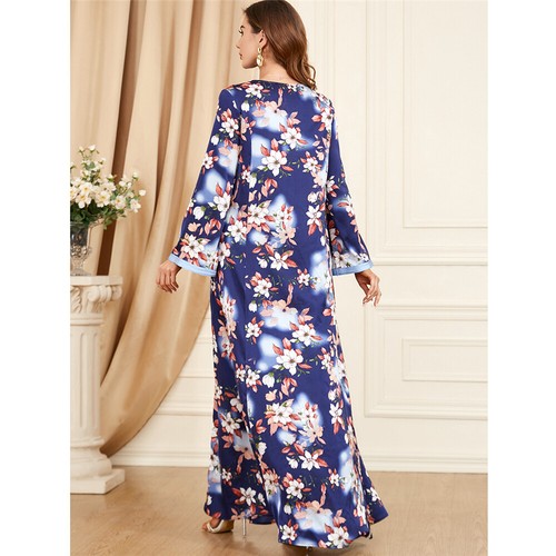 Muslim Floral Kaftan Islamic Women Maxi Dress Ramadan Dubai Caftan Moroccan Gown - Picture 33 of 216