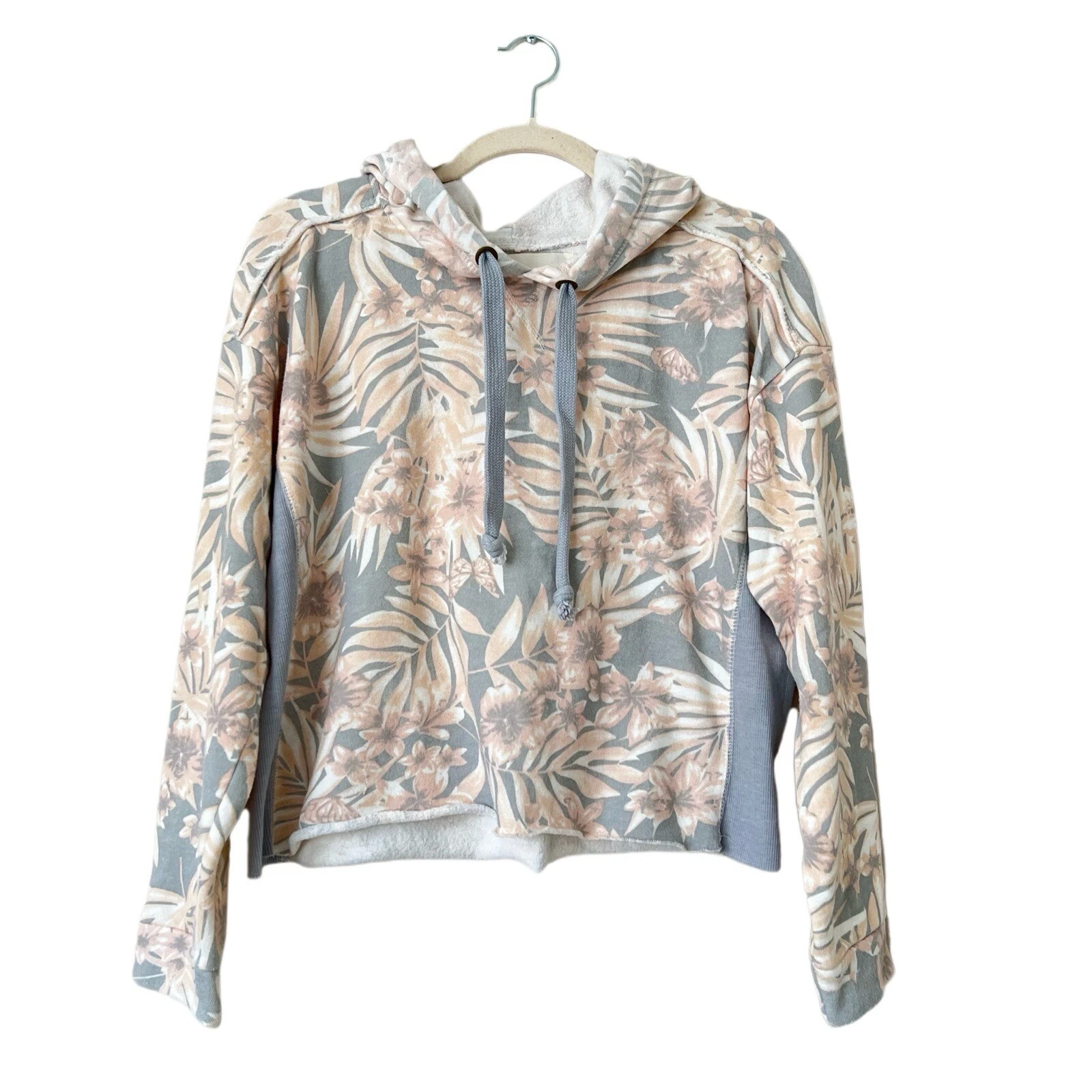 Women’s Vintage Havana Floral Botanical Cropped Fleece Hoodie Sweatshirt Size S