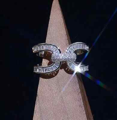 2.00Ct Baguette Cut Real Moissanite Unique Design Ring 14K White Gold Plated