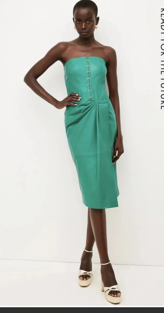 Karen Millen green eyelet corset draped midi dress size 10 RRP