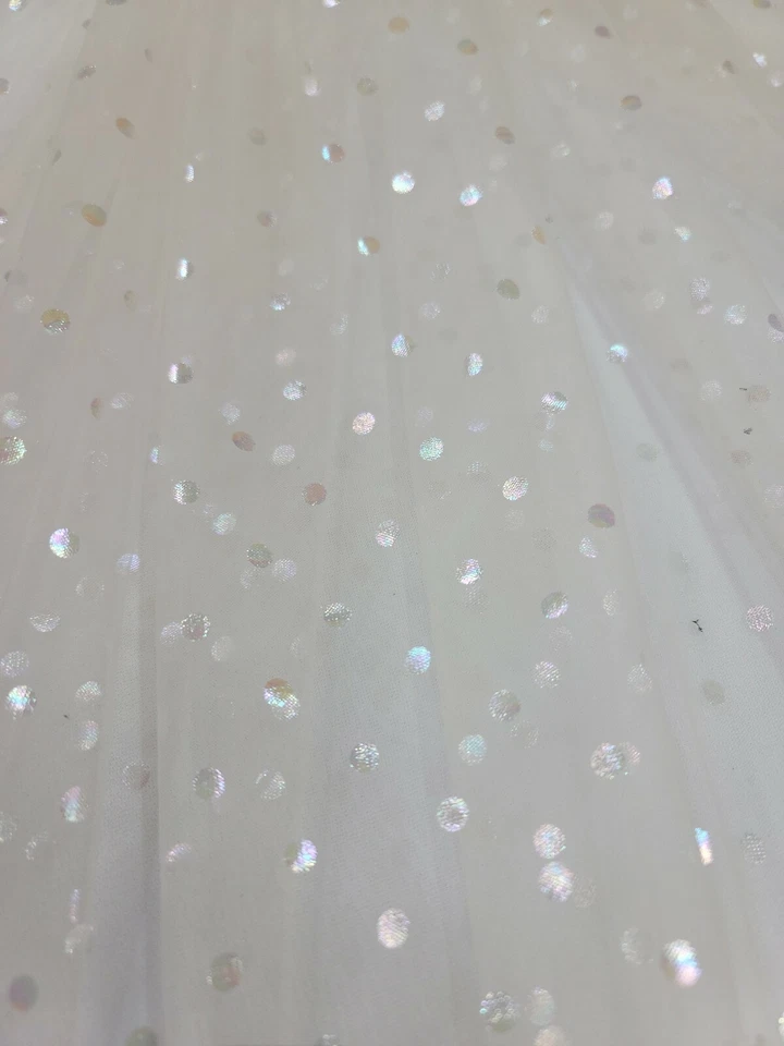 Polka Dot TULLE, Fabric By The Yard Ivory Lace Iridescent Polka-dot  For Dress - Image 2 of 4