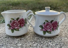  VTG FTD Cream & Sugar Set “pink Roses” 1979 Tea Set Made In Japan Floral