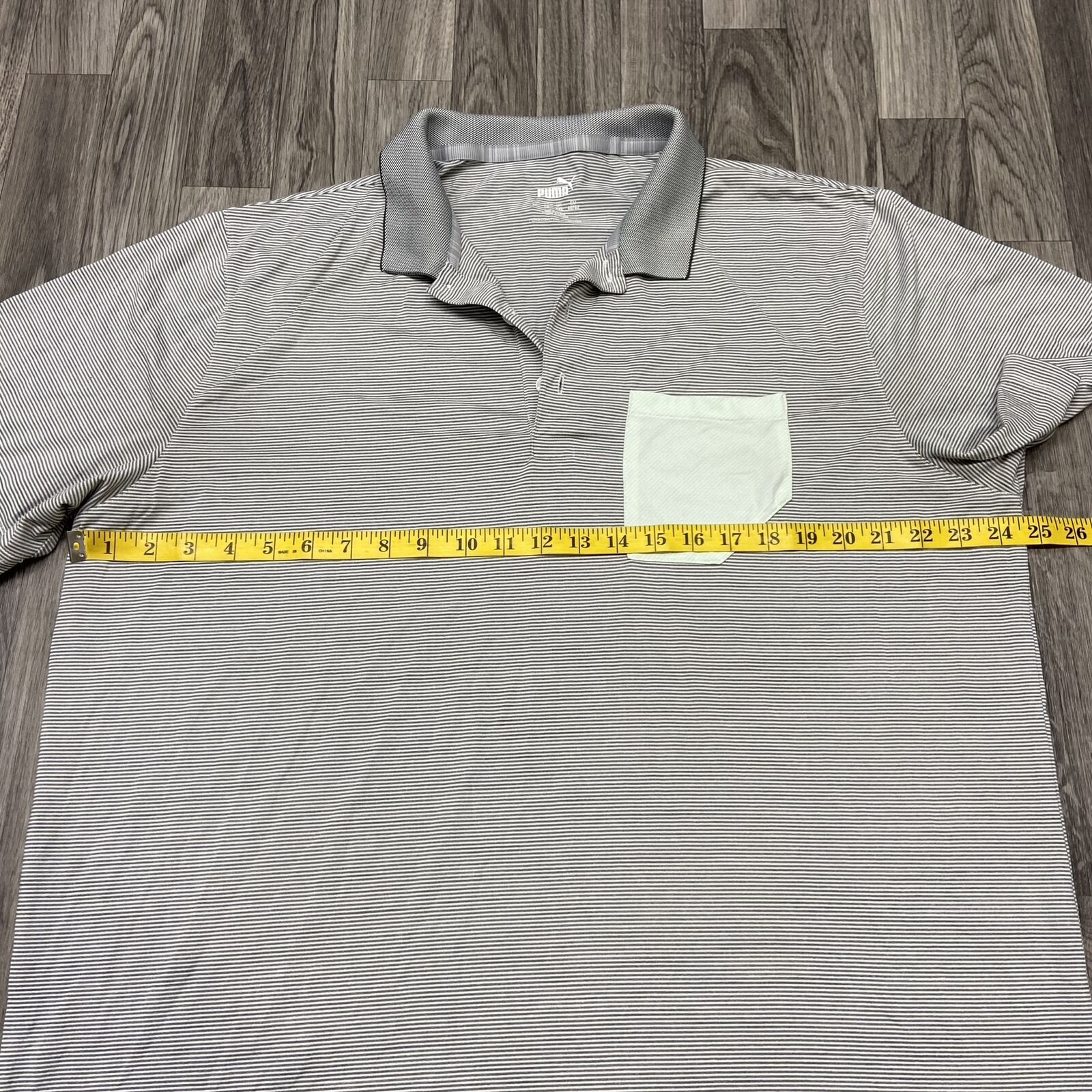 PUMA Button Front Collared Gray Striped Polo Shir… - image 7