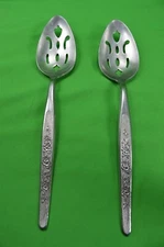 Vintage STYLECRAFT Slotted Spoons,2 Pc,Roses Pattern,Stainless Steel Japan