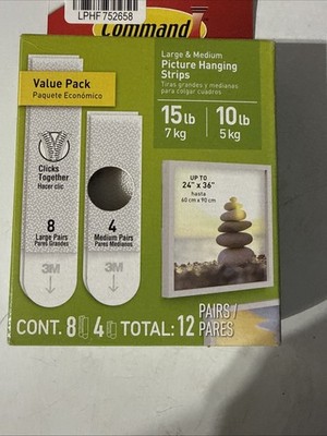 Command Picture Hanging Strips 8 Large, 4 Medium Holds Up to 16 lb  White17209ES