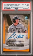 COLSON MONTGOMERY 2022 Bowman Chrome Shades Of Greatest Orange Auto /25 PSA 9