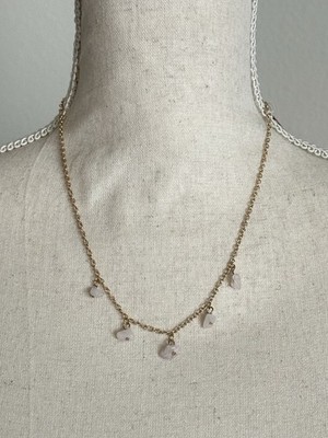   Delicate Gold Tone Chain Necklace with Small Rose Stone Charms   New with Tag
