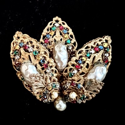 Miriam Haskell Signed Brooch Pearls