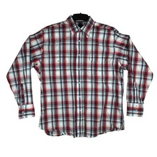 Wrangler Mens XL Western Snap Plaid Shirt Red White Blue MWR141M Long Sleeve