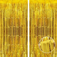 Thicken Gold Foil Fringe Curtains Decorations 3.2x8.2ft - 2 Pack, Photo Backd...