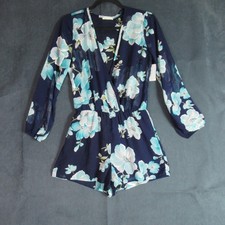 Mameluco Olive Tree para mujer mediano azul floral cuello en V manga larga transparente sexy nuevo con etiquetas