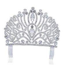 TWINKLING CLEAR WHITE AUSTRIAN CRYSTAL RHINESTONE TIARA CROWN WITH HAIR Silver