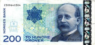 NORWAY 200 KRONER 2000 P 48c VF Banknote – Small Tear