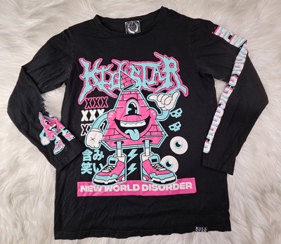Killstar New World T-Shirt Disorder Pyramid Long Sleeve Crewneck Graphic Tee (L)