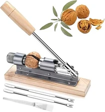 Heavy Duty Adjustable Nut Cracker With Wooden Base And Cleaning Brush