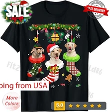 Labrador In Socks Christmas Santa Hat Xmas Lights Dog Lovers T-Shirt.